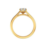 Front view marquise moissanite solitaire with cathedral shoulders in yellow gold