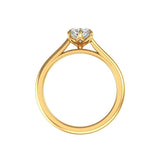 Front view marquise moissanite solitaire with cathedral shoulders in yellow gold