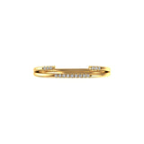 Top view open cuff pave thin stacking wedding band in yellow gold.