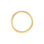 Straight top view minimalist yellow gold cuff ring with pave-set ends.