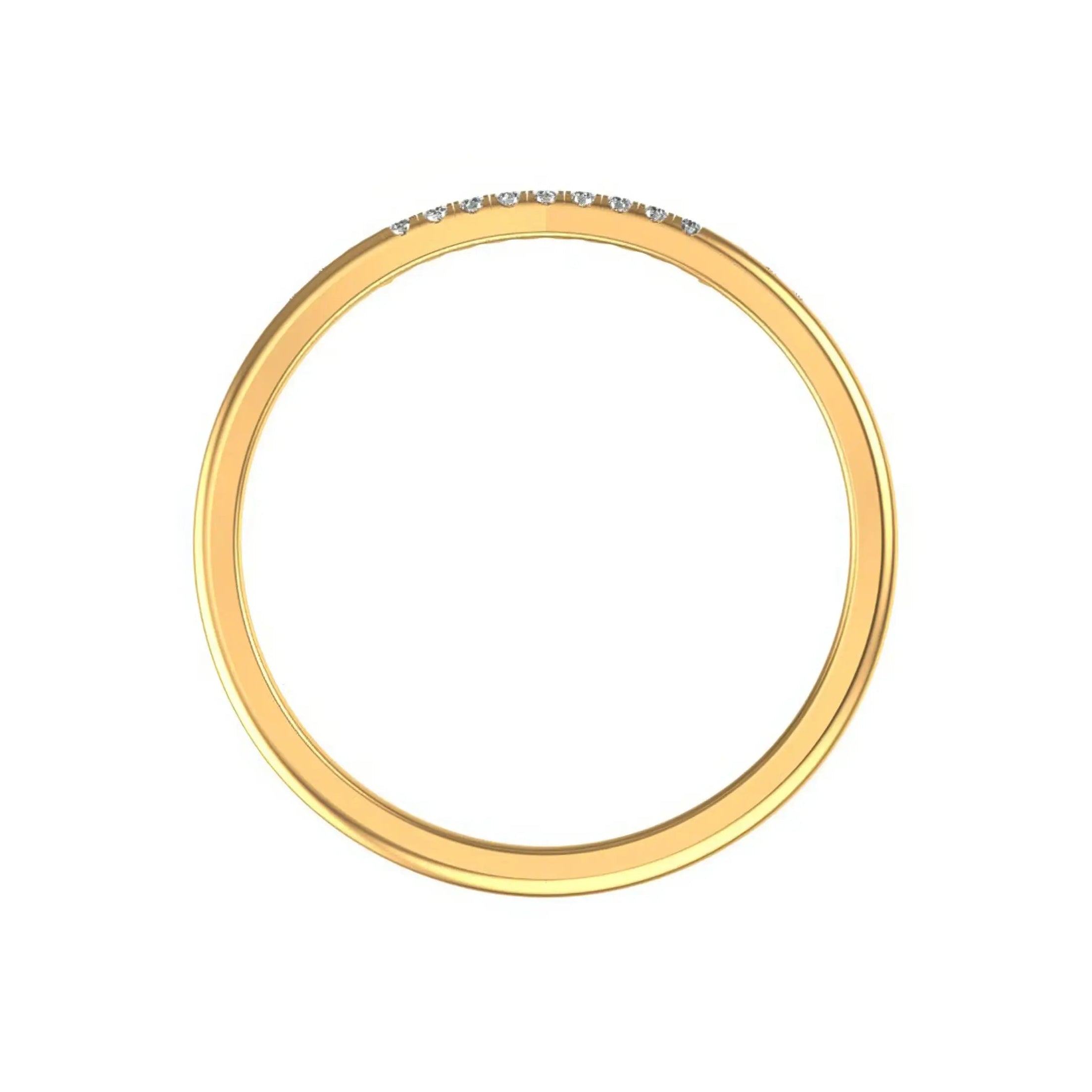 Straight top view minimalist yellow gold cuff ring with pave-set ends.