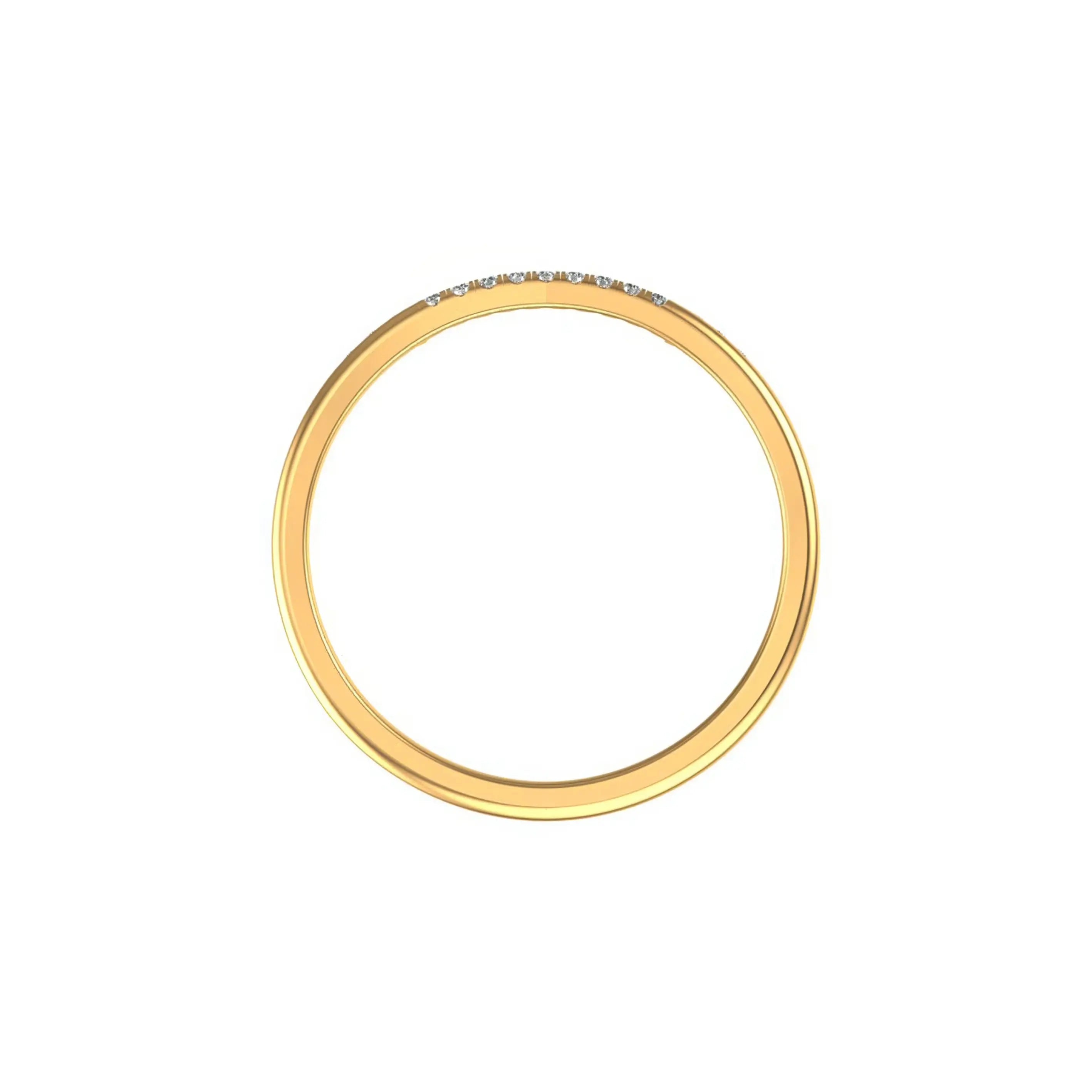 Straight top view minimalist yellow gold cuff ring with pave-set ends.