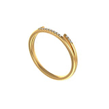 Angled three-quarter view delicate yellow gold pave stacking band.