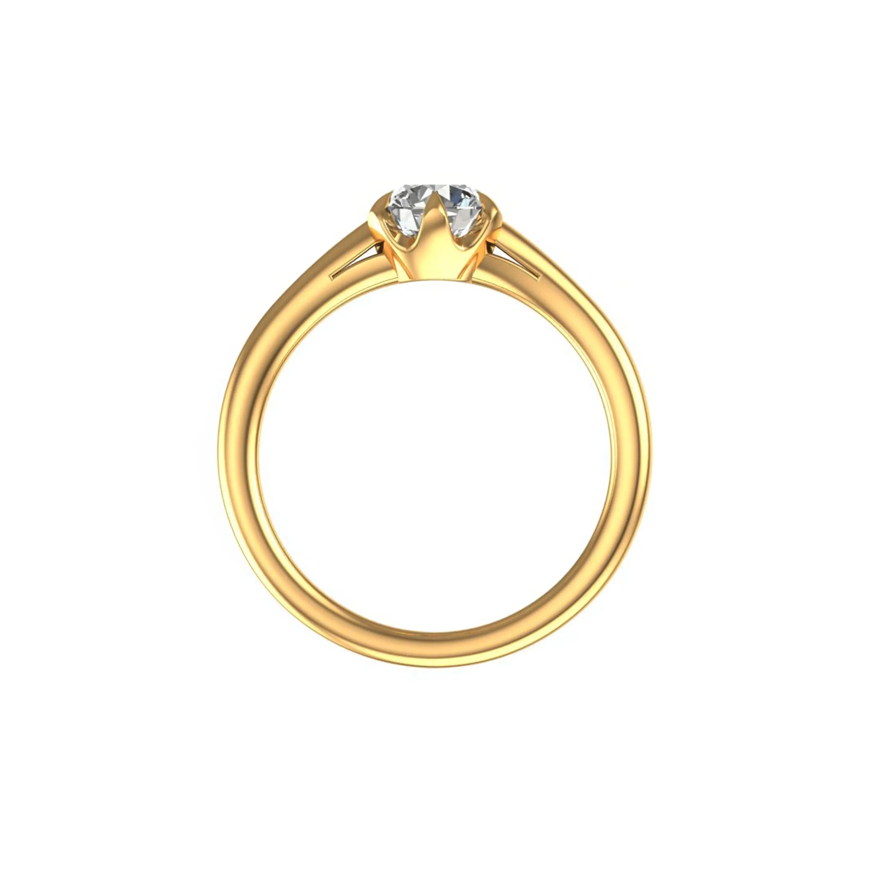 Back view yellow gold band showing tulip basket and smooth shank.