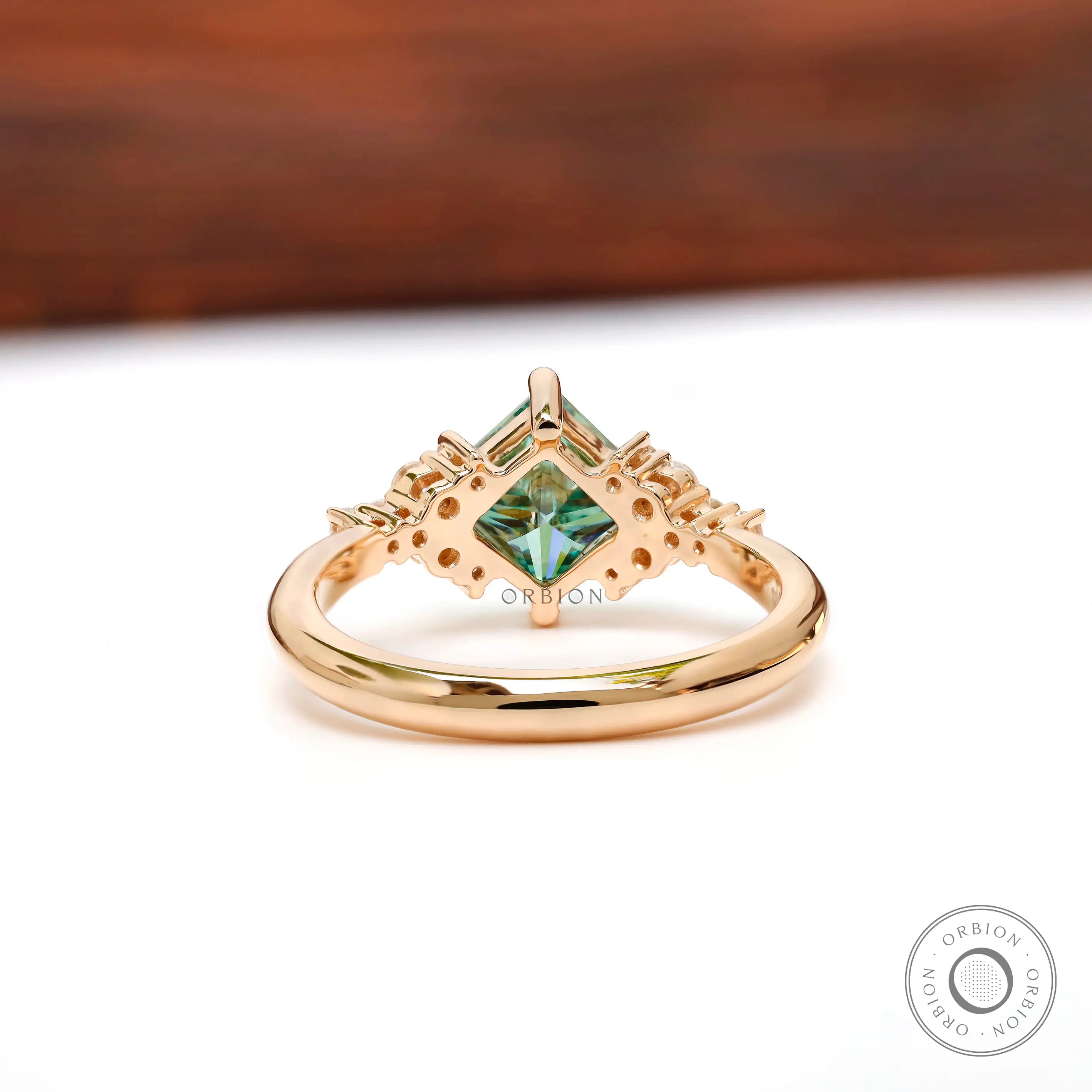 Back view of the engagement ring showing band design."