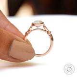 Close-up of bezel setting with Asscher cut moissanite ring