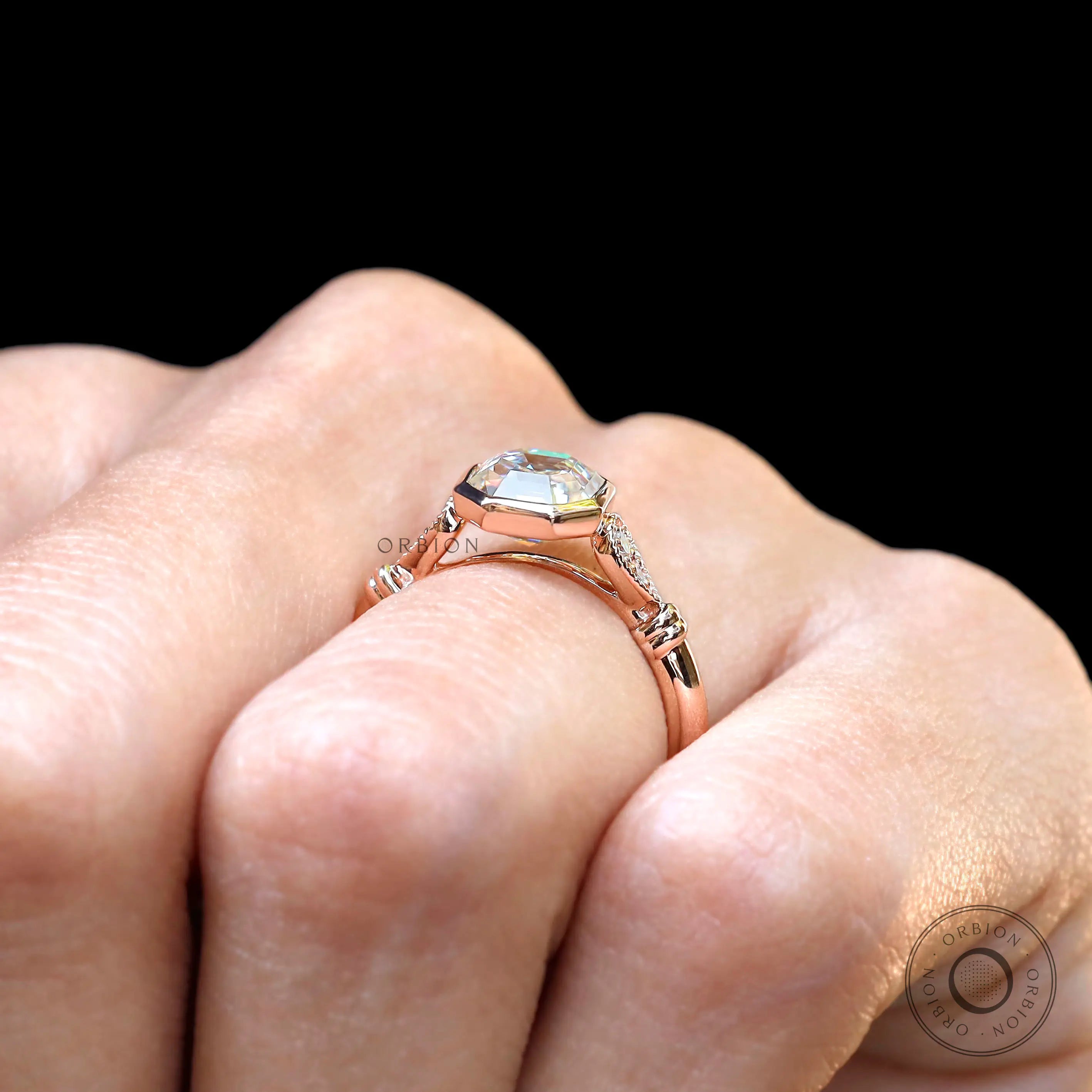 Top view of Octavia Asscher Cut Moissanite Ring in rose gold