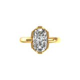 Top view elongated cushion moissanite solitaire with six tab prongs