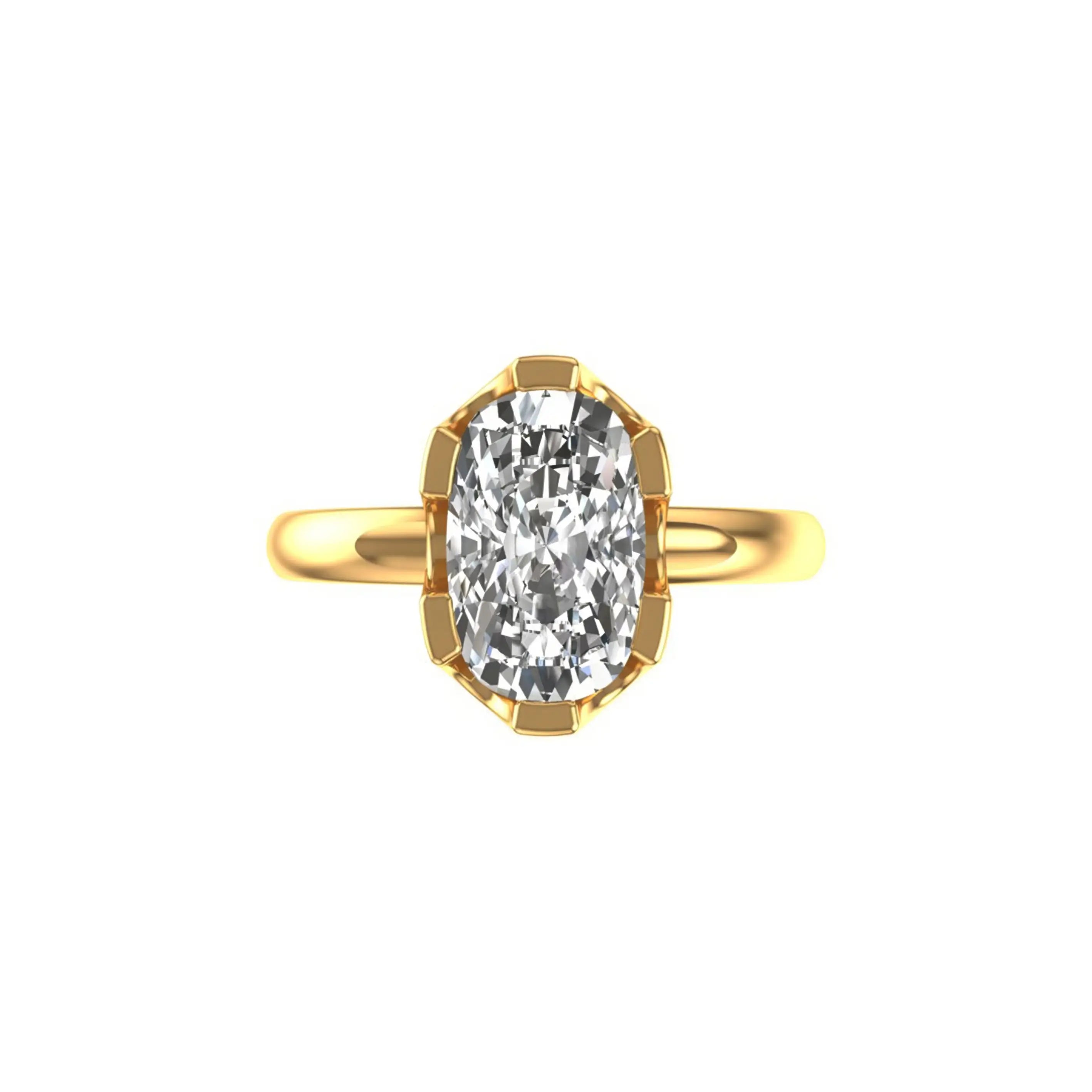 Top view elongated cushion moissanite solitaire with six tab prongs