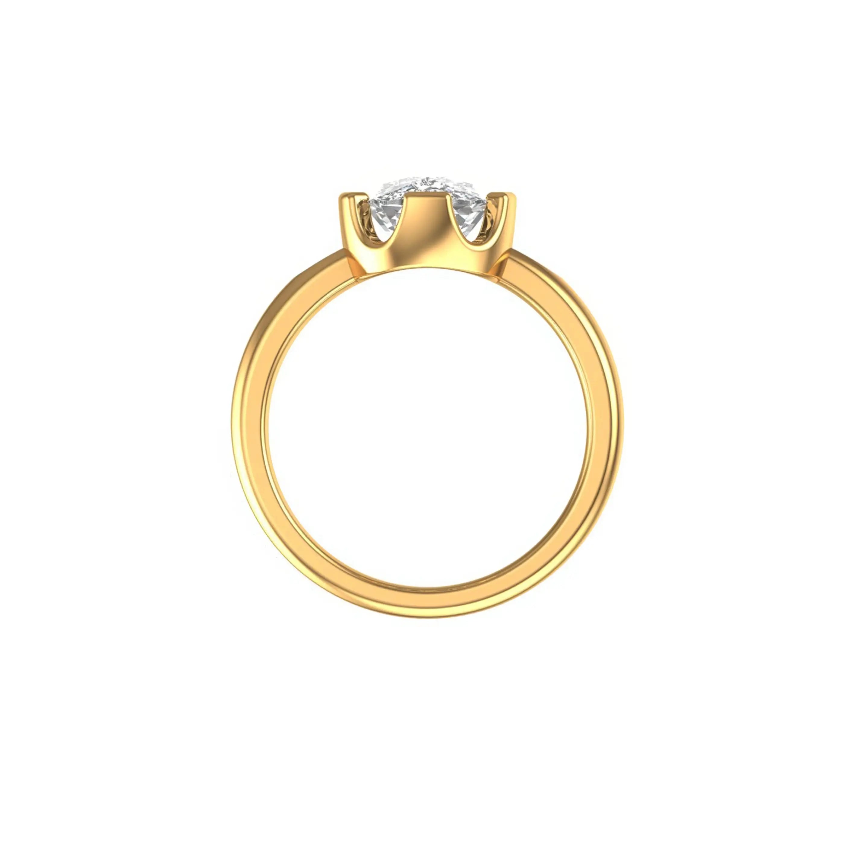 Front band view showing solitaire head in polished yellow gold