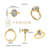 Dimension layout showing ring size six and setting measurements
