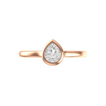 Pear bezel solitaire engagement ring in  rose gold, front view.