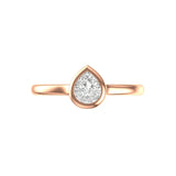 Pear bezel solitaire engagement ring in  rose gold, front view.