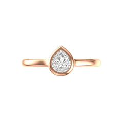 Pear bezel solitaire engagement ring in  rose gold, front view.