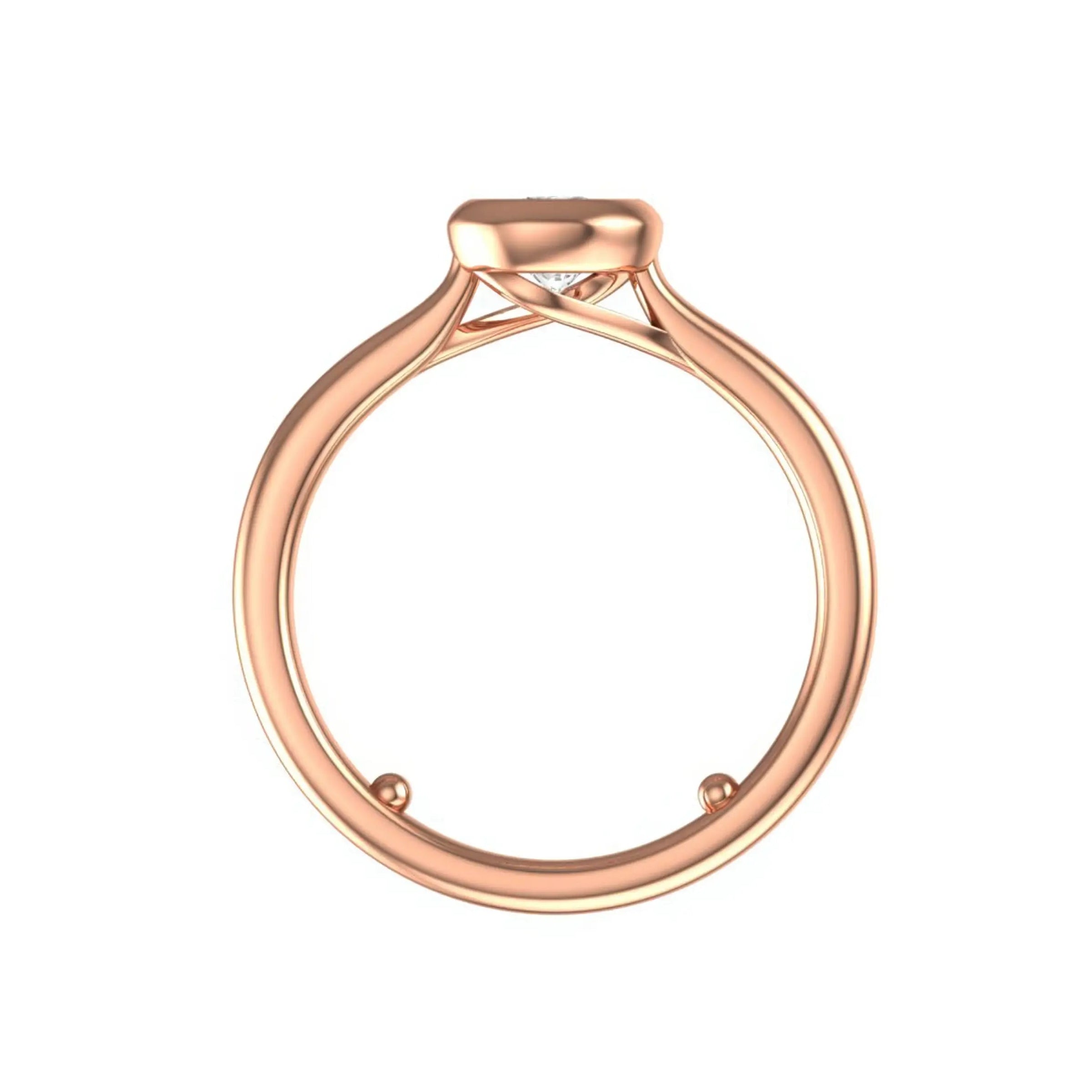 Cathedral setting profile shown from back, pear bezel in rose gold.