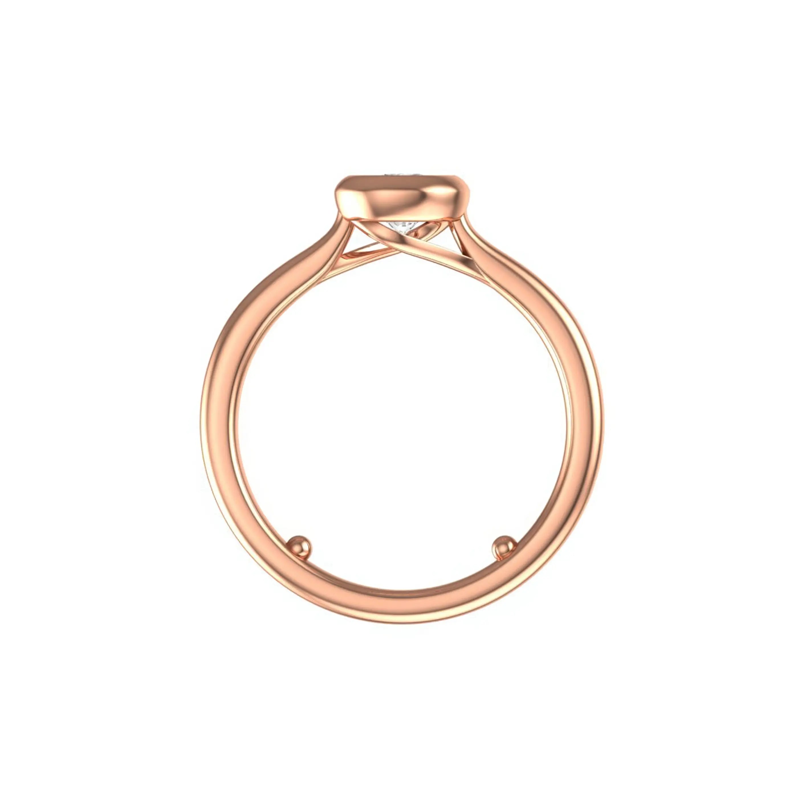 Cathedral setting profile shown from back, pear bezel in rose gold.