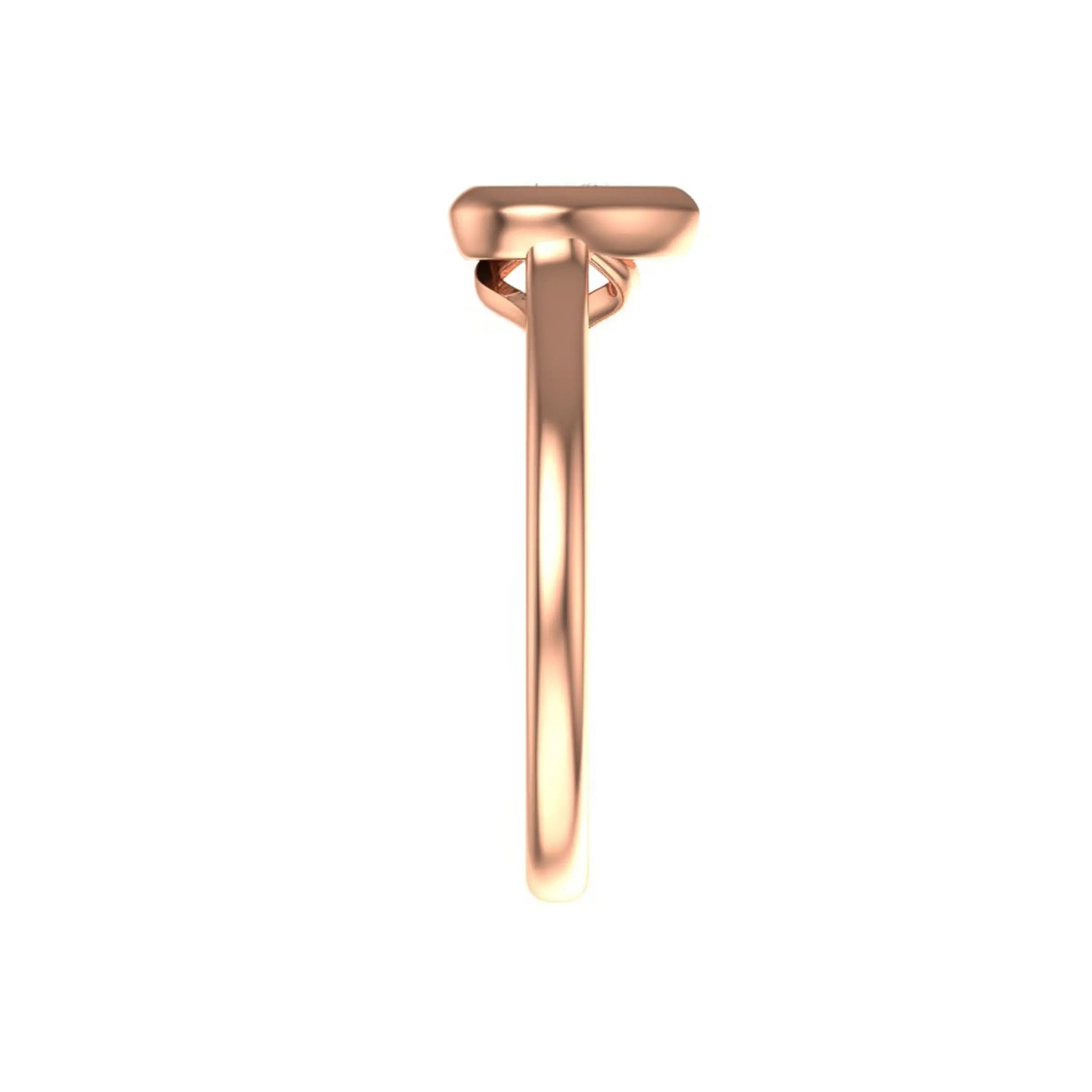 Minimal side profile of pear bezel cathedral ring in rose gold.