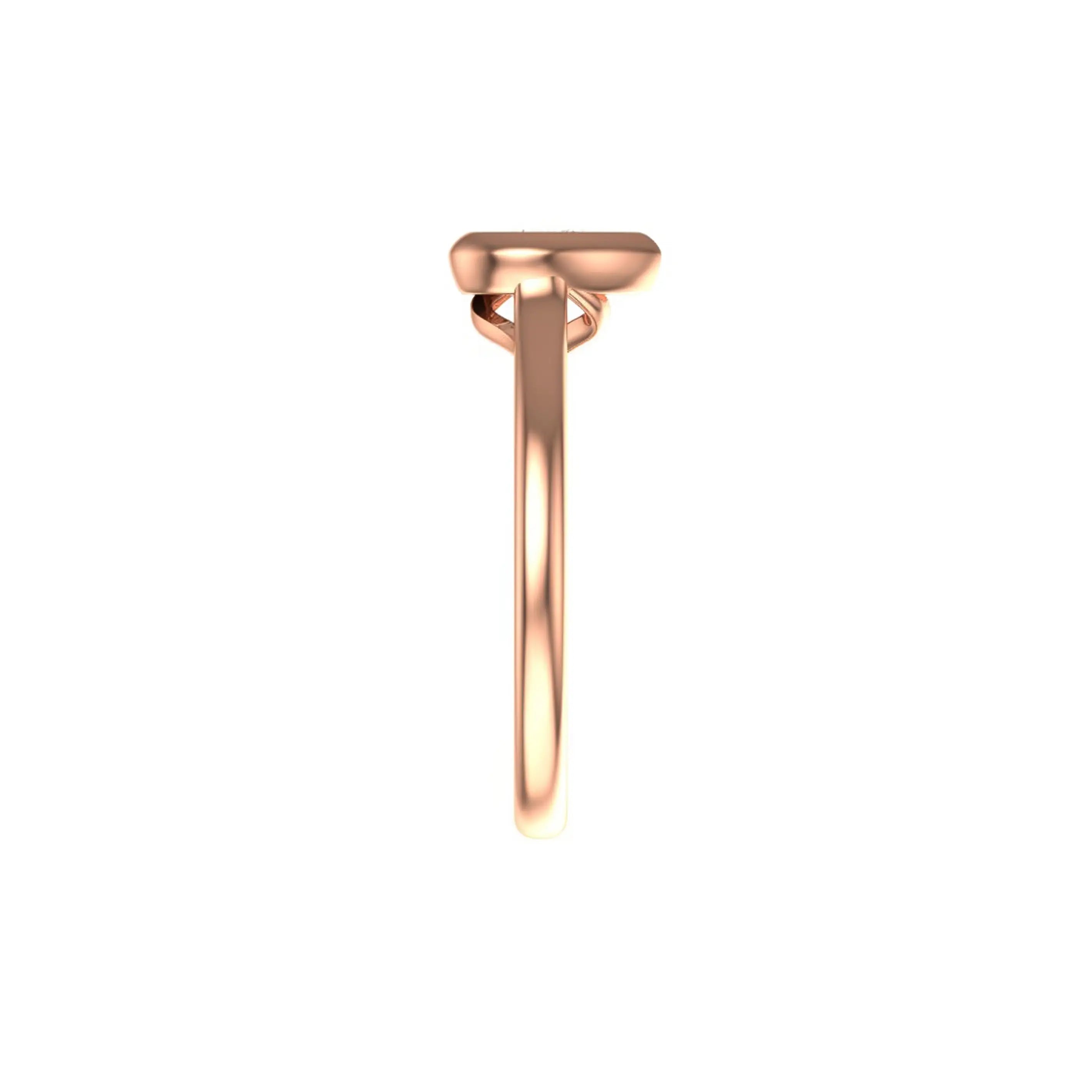 Minimal side profile of pear bezel cathedral ring in rose gold.