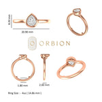 Pear bezel ring dimension chart and band width details of ring