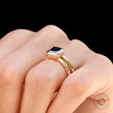3D view of Moissanite Solitaire Elongated Asscher ring with clean polished finish