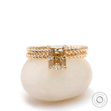 Radiant champagne moissanite hidden halo ring with twisted rope band