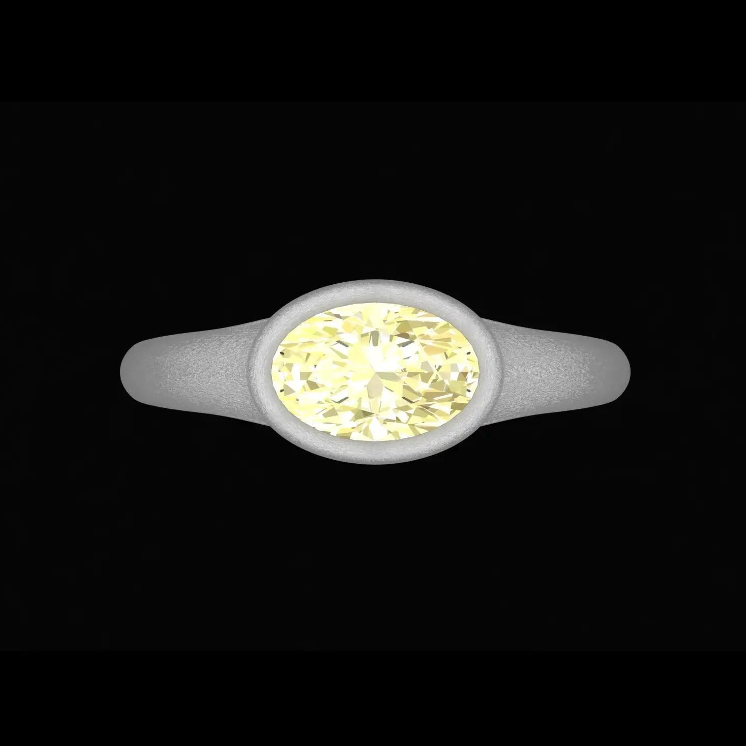 East west bezel set oval engagement ring in white gold