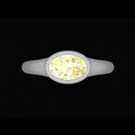 East west bezel set oval engagement ring in white gold