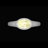 East west bezel set oval engagement ring in white gold