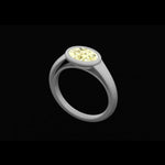 Oval bezel signet engagement ring with cathedral setting