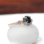 Old European cut moissanite ring with clustered side stones