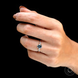 Round Old European cut moissanite ring close up detail