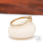 Side profile of 10K yellow gold solitaire engagement ring with Old Mine Cut stone