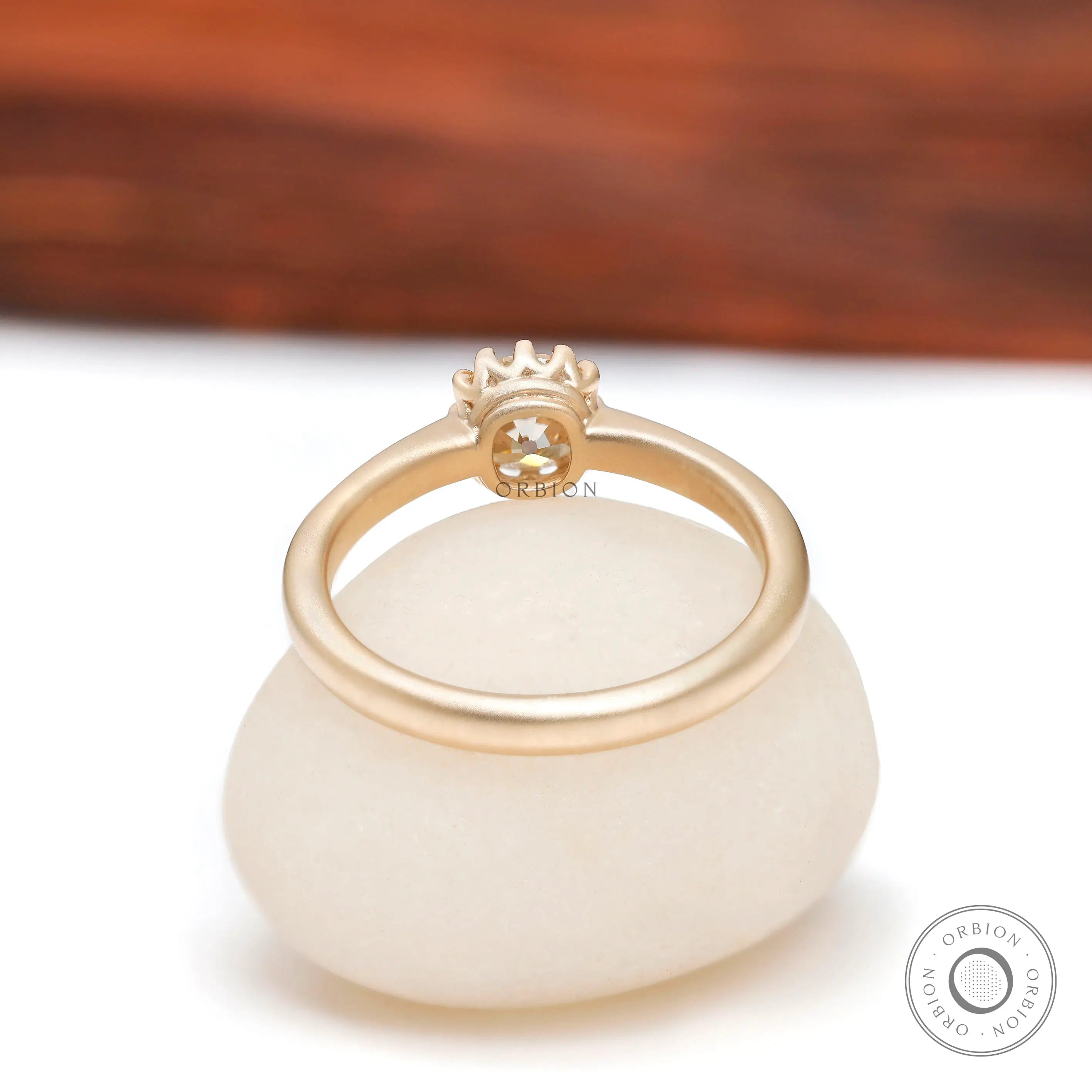 Underside gallery view of elongated cushion moissanite ring