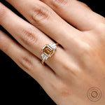 Unique champagne moissanite cluster engagement ring with baguette stones