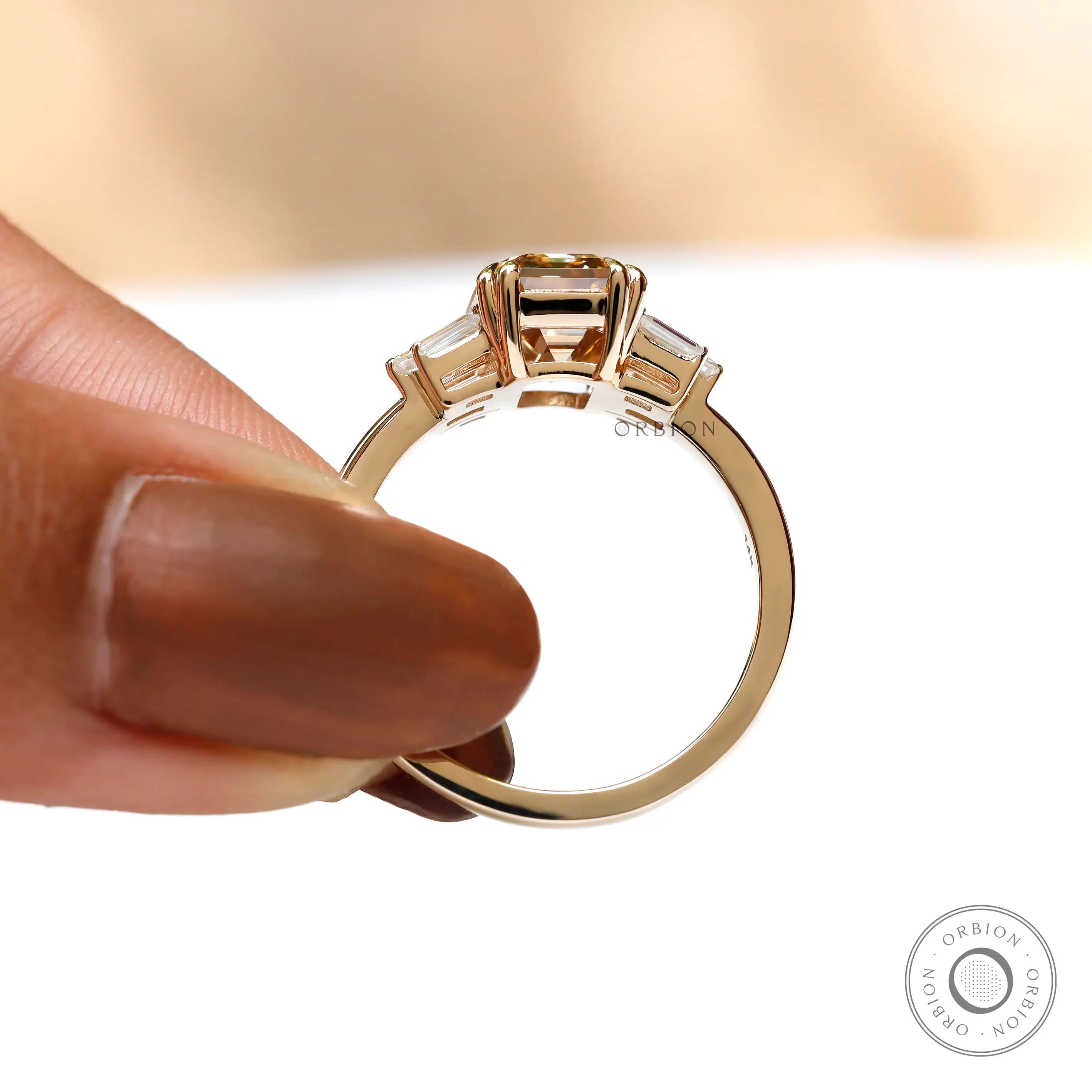 14k yellow gold emerald cut champagne moissanite cluster ring