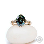 Art Deco cathedral ring front view blue green oval