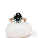 Art Deco cathedral ring front view blue green oval