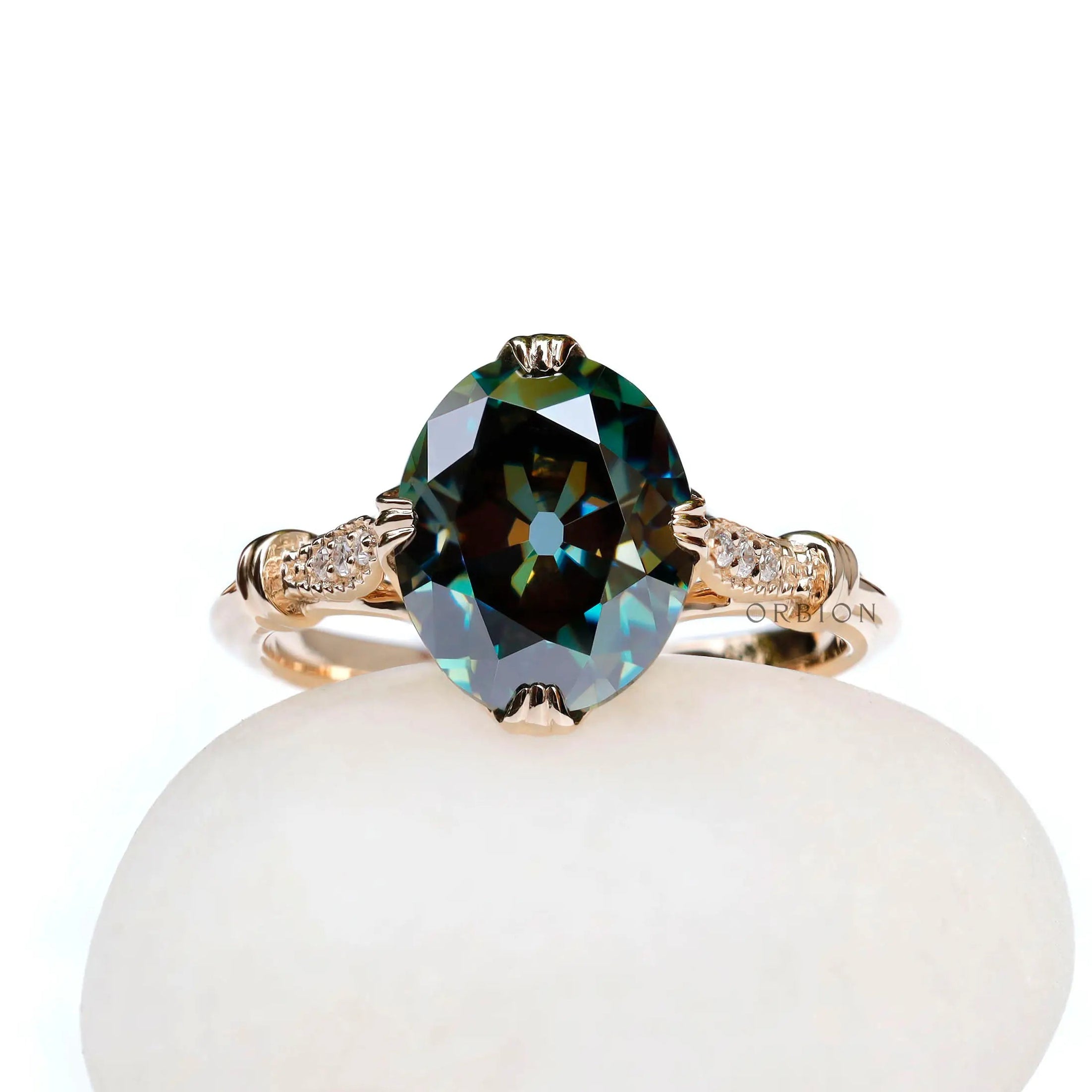 Art Deco cathedral ring front view blue green oval