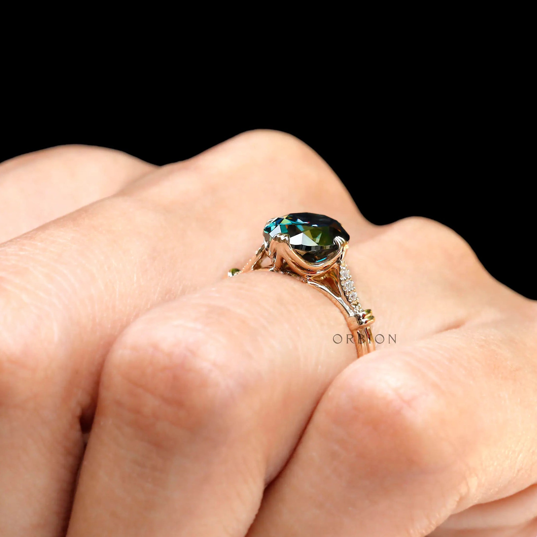 Top view oval moissanite with surrounding accent stones