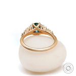 Sculpted gallery detail of yellow gold cluster ring