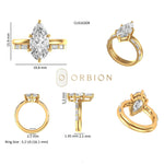 Different views and dimensions of Solitaire  pear cut lab diamond wedding ring set
