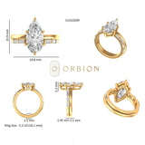 Different views and dimensions of Solitaire  pear cut lab diamond wedding ring set