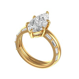 Two piece pear moissanite engagement ring set side view
