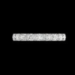 Top view of 3/4 eternity round moissanite band on black background.