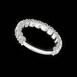 Angled perspective 3/4 eternity band with polished white gold on black background.