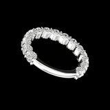 Angled perspective 3/4 eternity band with polished white gold on black background.