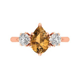 Dark Champagne OMC Pear Shaped Moissanite Engagement Ring, Three Stone Moissanite Promise Ring, Vintage Wedding Ring, 10k/14k/18k Gold Ring