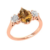 Dark Champagne OMC Pear Shaped Moissanite Engagement Ring, Three Stone Moissanite Promise Ring, Vintage Wedding Ring, 10k/14k/18k Gold Ring