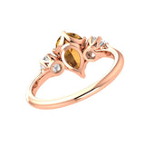 Dark Champagne OMC Pear Shaped Moissanite Engagement Ring, Three Stone Moissanite Promise Ring, Vintage Wedding Ring, 10k/14k/18k Gold Ring