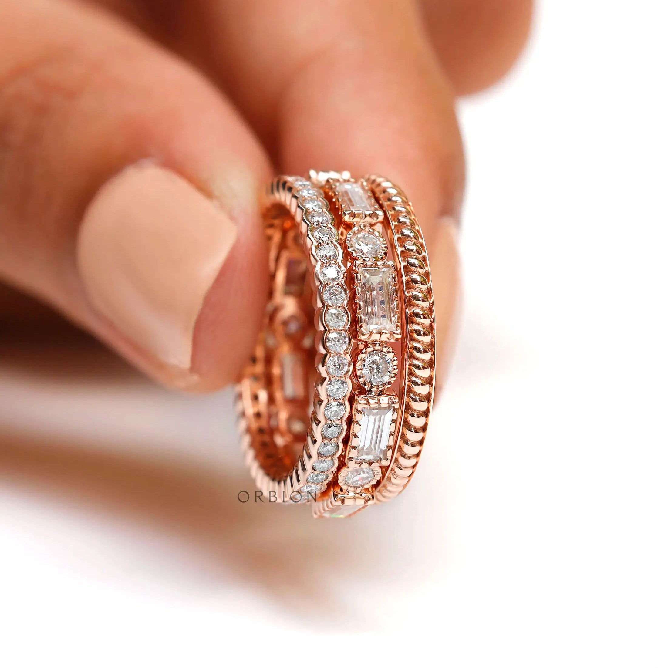 Side angle trio stack highlighting twisted rope band